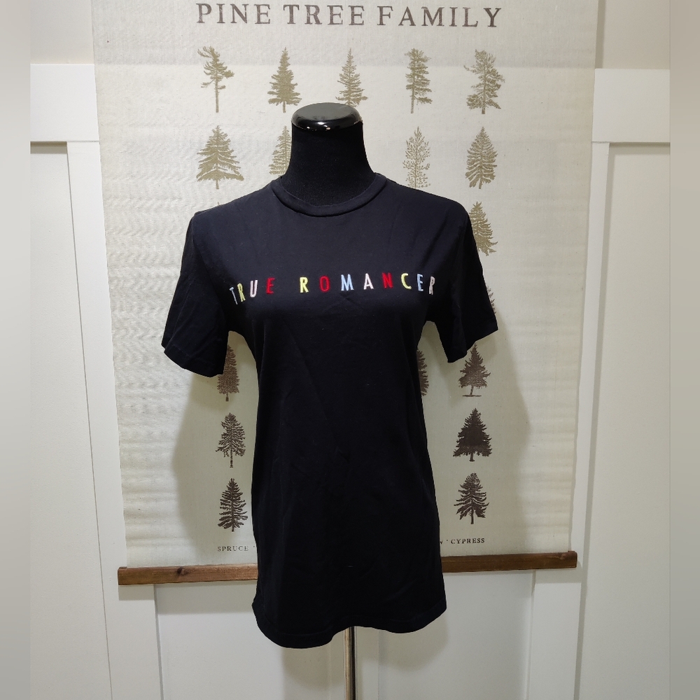 Weekday Black "True Romancer" Multi-Color Embroidered Graphic T-Shirt Small